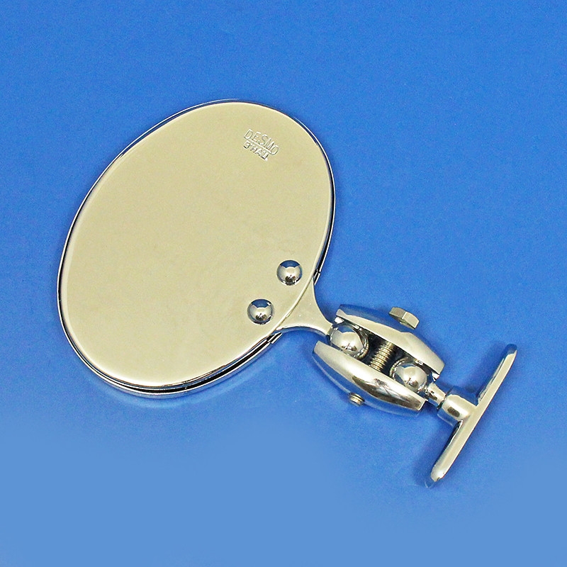 Oval rear view mirror - Long side mounted, stamped Desmo - Chrome plated