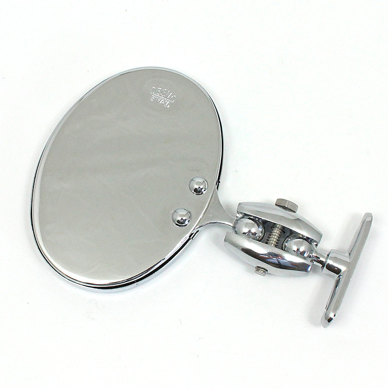 Oval rear view mirror - Long side mounted, stamped Desmo - Chrome plated