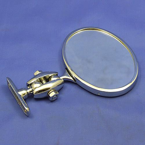 Oval rear view mirror - Long side mounted, stamped Desmo - Nickel plated