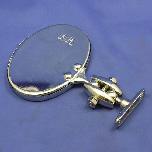 Oval rear view mirror - Long side mounted, stamped Desmo - Polished brass