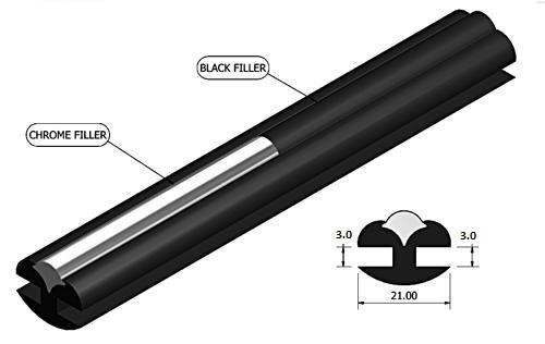 Window Rubber extrusion - Glazing strip - with chrome filler