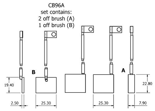 Dynamo and starter brush sets - CB96A dynamo brush set
