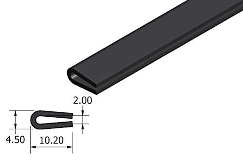 Rubber - Edge trim protector, 10mm wide with 2mm slot