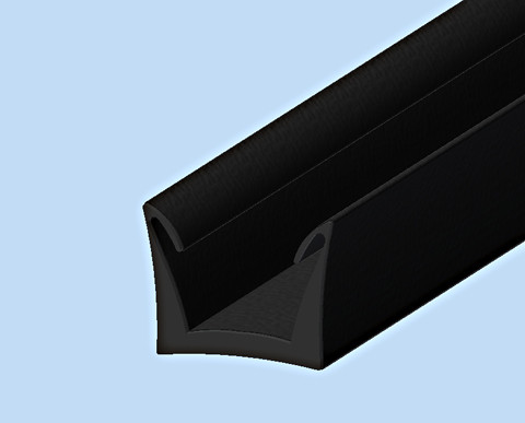 Window channel - Rubber with flock finish, for 4.5mm or 6mm glass, for 13mm channel