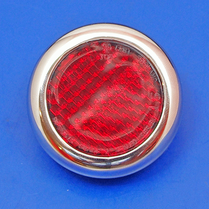 Round red reflector with deep plated surround - Lucas type RER25 - Nickel rim