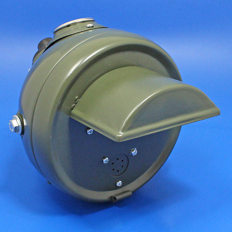 Complete headlamp unit equivalent to Lucas DU42 - Military Green, with blackout hood