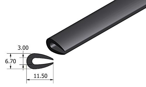 Rubber Edge trim protector, 12mm wide with 3mm slot