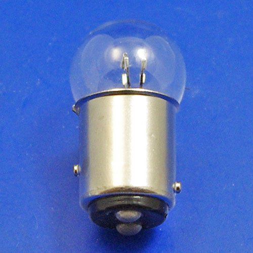 12 Volt small globe (19mm) double filament auto bulb - BAY15D (1157) offset pin base, 21/5 watt