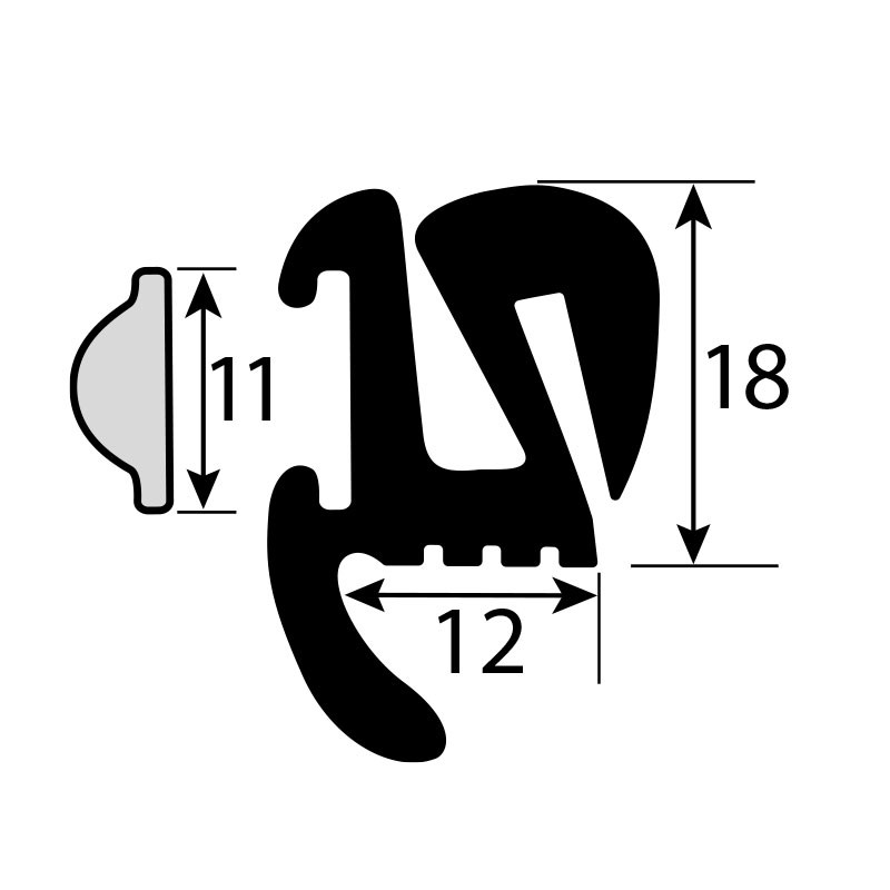 Window Rubber extrusion - With filler strip, for 3mm panel and 6mm glass