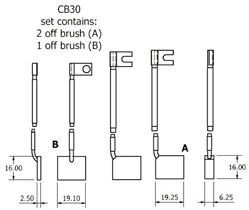 Dynamo and starter brush sets - CB30 dynamo brush set