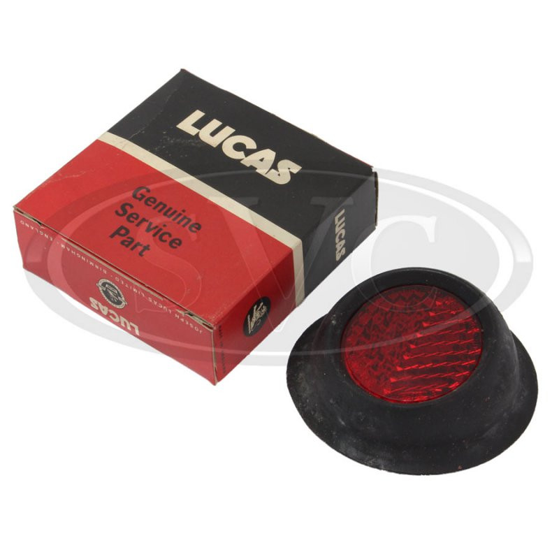 Angled rubber red reflector, equivalent to Lucas type RER2 - Original old Lucas part 57031