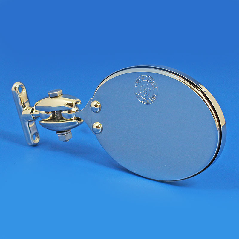 Oval rear view mirror - Equivalent to Desmo 263 model, stamped 'Toby' - Stamped oval mirror in nickel plate finish