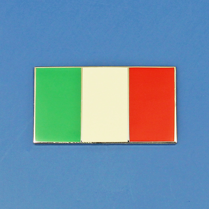 Italian enamelled 38mm flag badge, self adhesive