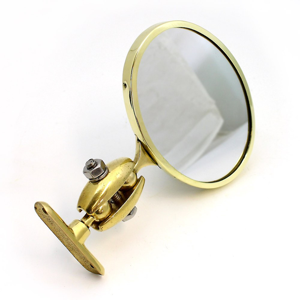 Oval rear view mirror - Long side mounted, stamped TOBY - Polished Brass