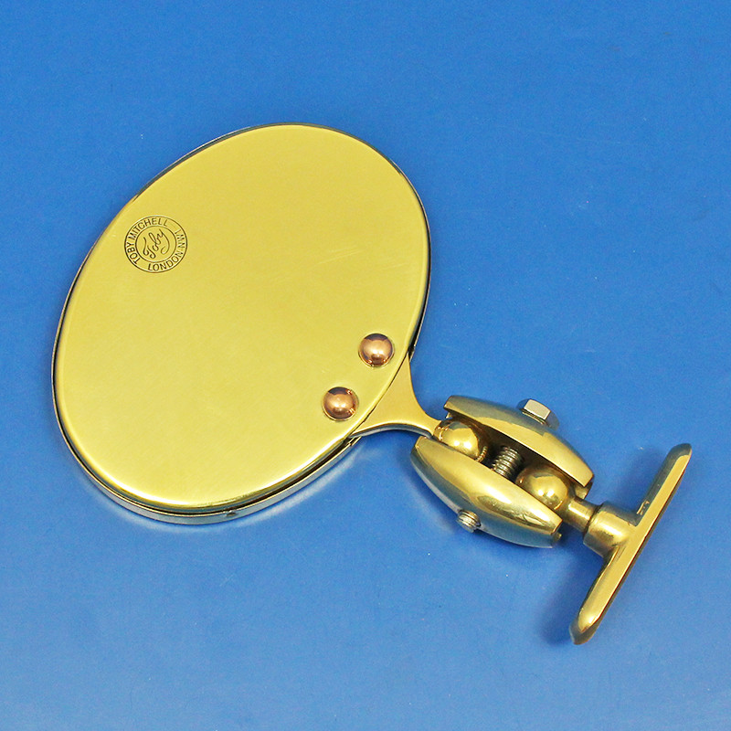 Oval rear view mirror - Long side mounted, stamped TOBY - Polished Brass