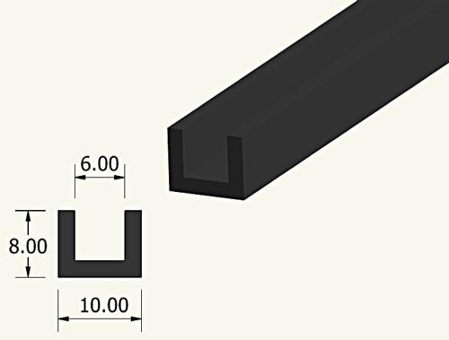 Rubber Square edge trim for glass of various thicknesses - 6mm glass size