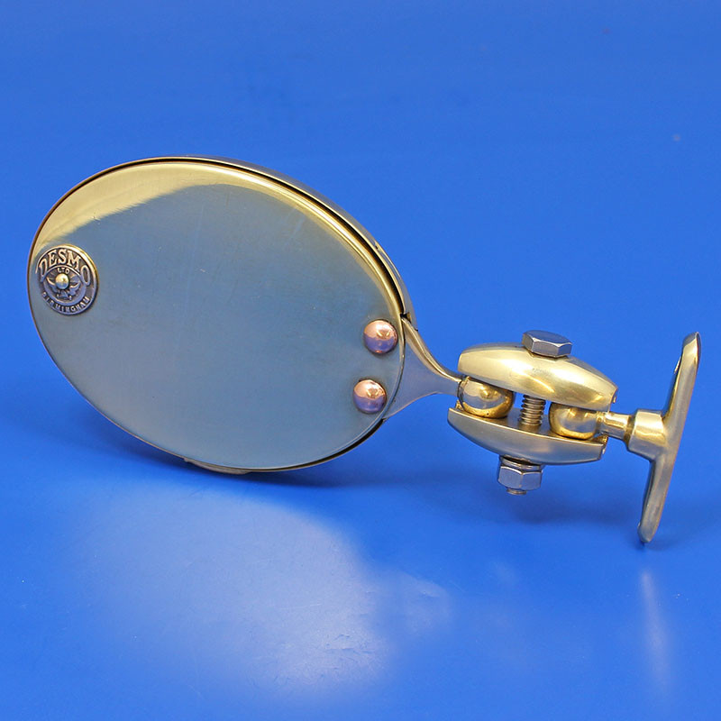 Oval rear view mirror - Equivalent to Desmo 263 model, riveted Desmo badge - Polished brass