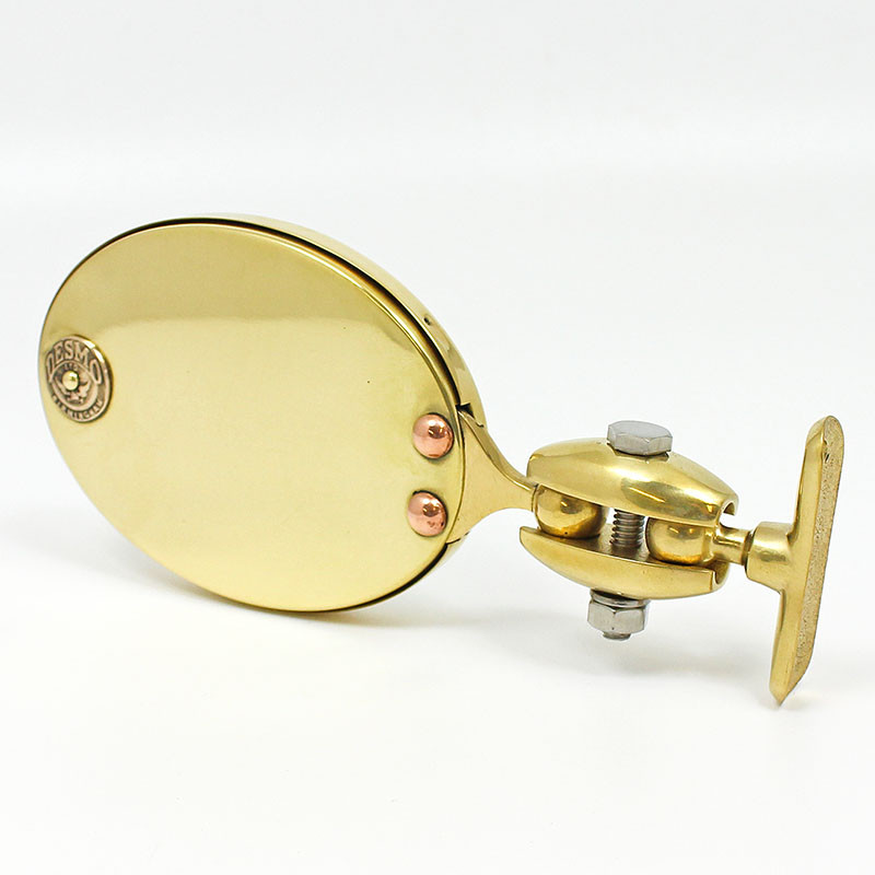 Oval rear view mirror - Equivalent to Desmo 263 model, riveted Desmo badge - Polished brass