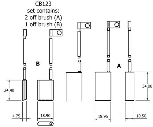 Dynamo and starter brush sets - CB123 dynamo brush set