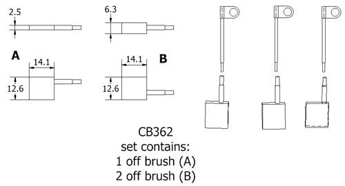 Dynamo and starter brush sets - CB362 dynamo brush set
