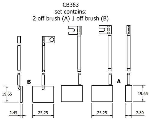 Dynamo and starter brush sets - CB363 dynamo brush set