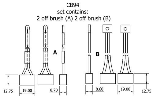 Dynamo and starter brush sets - CB94 starter brush set