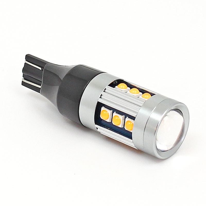 Amber 12V LED Indicator lamp with lens - WEDGE T15 W16W base