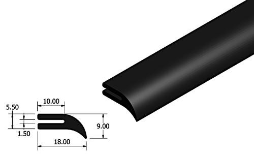 Rubber channel - 18mm wide with 1.5mm wide slot, 10mm deep