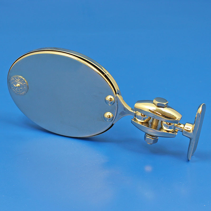 Oval rear view mirror - Equivalent to Desmo 263 model, riveted Desmo badge - Nickel plated