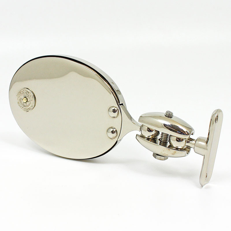Oval rear view mirror - Equivalent to Desmo 263 model, riveted Desmo badge - Nickel plated