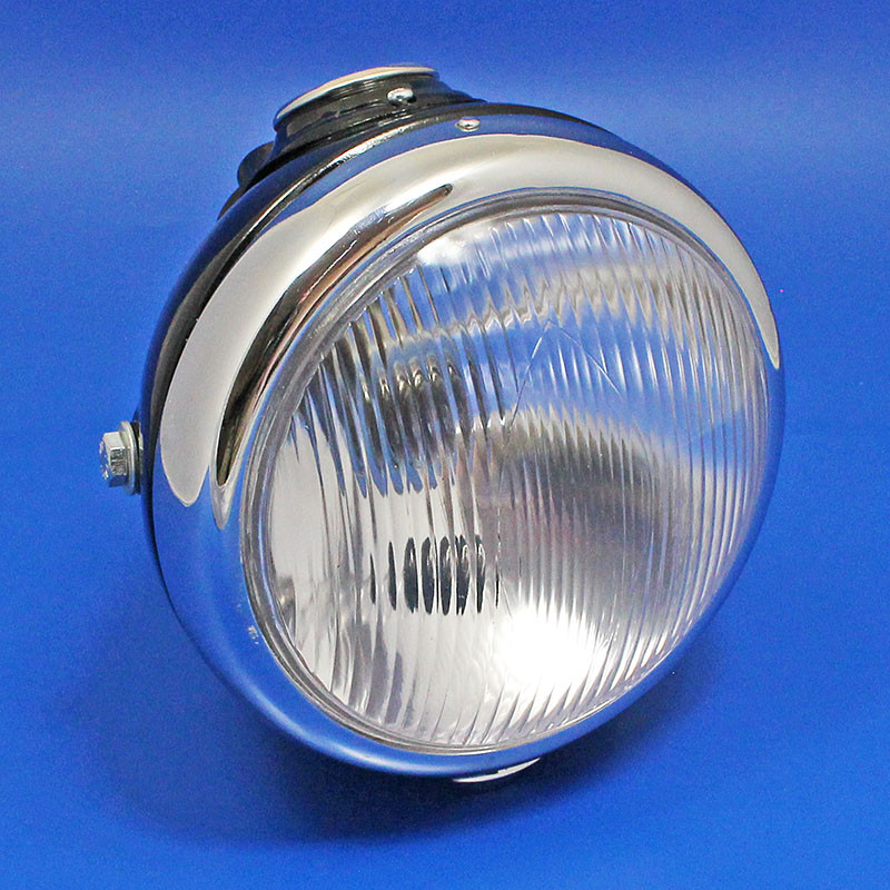 Complete headlamp unit equivalent to Lucas MU42 - Black and Chrome